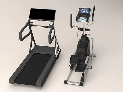Modern Home Gym Sports Equipment Treadmill And Elliptical Trainer With LCD Screens 3d model