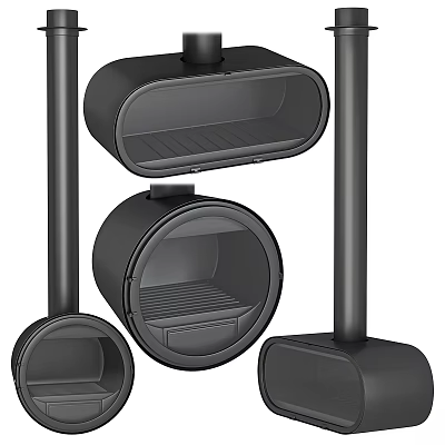 Modern Black Fireplace With Geometric Shapes And Contemporary Wall Mounted Design 3d model