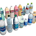 Various Brand Drink Bottles Including Mineral Water And Fruit Juice With Different Colors And Sizes