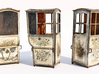Vintage Decorative Cabinets With Floral Patterns Glass Panes And Worn Finish 3d model