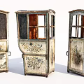 Vintage Decorative Cabinets With Floral Patterns Glass Panes And Worn Finish