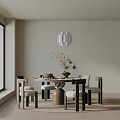 Modern Dining Table Set With Pendant Light Chairs And Flower Vase Decor 3d model