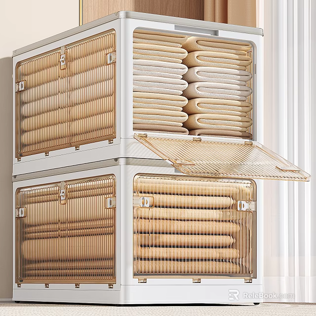 Modern Wardrobe with Layered Storage Folded Clothes Metal Frame Woven Baskets and Organized Interior 3d model 