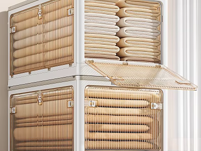 Modern Wardrobe with Layered Storage Folded Clothes Metal Frame Woven Baskets and Organized Interior 3d model