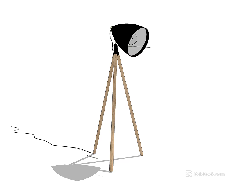Modern Floor Lamp With Black Lampshade And Wooden Tripod Base 3d model 
