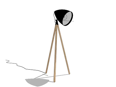 Modern Floor Lamp With Black Lampshade And Wooden Tripod Base 3d model