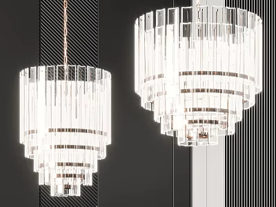 Modern Layered Crystal Chandeliers With Transparent Strips And Elegant Hanging Design 3d model