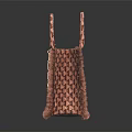 Brown And Beige Woven Tote Bag With Fringed Edges And Leather Patch