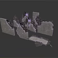 Rough Textured Broken Gray Concrete Structures With Damaged Edges For Scene Construction Elements