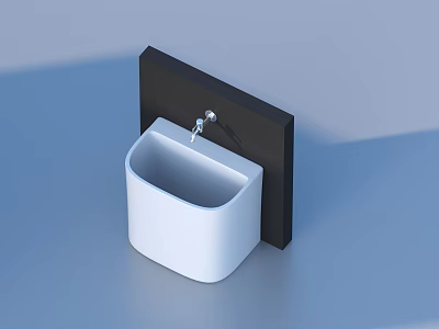 White Wall Mounted Washbasin With Black Backing And Chrome Faucet 3d model