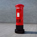 Red Post Box Commercial Equipment Featuring ER Logo and Gray Brick Wall Background 3d model