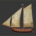 Traditional Red Sailing Boat With Yellow Sails Small Flag And White Accents