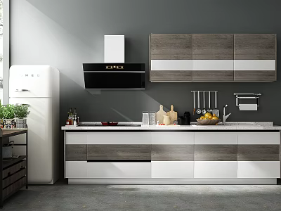Modern Kitchen Interior With Gray And White Cabinets And Appliances Countertop Items 3d model