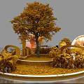 Autumn Themed Stage Design With Golden Trees Round Arch Decorations And Arranged Seats