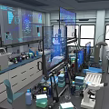 Modern Laboratory Setup With Multiple Displays Microscope Lab Equipment And Workbench Supplies