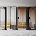 Modern Swing Doors With Glass Panels And Metal Frames In Interior Setting 3d model