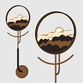 Round Design Wall Lamp Featuring Mountain Moon Pattern And Gold Metal Frame 3d model