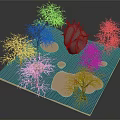 Abstract 3D Landscape Model With Heart Shaped Sculpture Dry Trees And Sand Patches