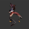 Game Movie Character With Pink Hair Horns Red Wings Tail School Uniform And Falling Leaves