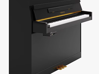 Elegant Black Upright Piano Musical Instrument Yamaha With White Keys And Golden Pedals 3d model