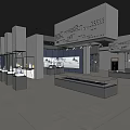 Modern Exhibition Hall Interior With Gray Walls Floor Display Cases And Ceramic Vases
