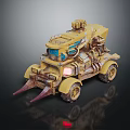 Yellow Industrial Machinery Vehicle Featuring Mechanical Arm And Spiked Front End