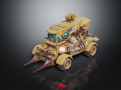Yellow Industrial Machinery Vehicle Featuring Mechanical Arm And Spiked Front End 3d model