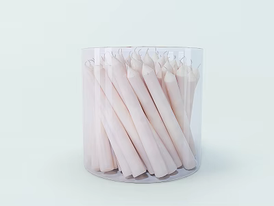 Candle Lamp With Transparent Cylindrical Container Holding White Long Candles 3d model