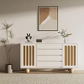 Stylish Entryway Console Cabinet With Drawers And Decorative Wall Art 3d model