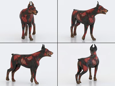 Decorative Dog Figurine With Black And Red Color Multi Angle Views 3d model