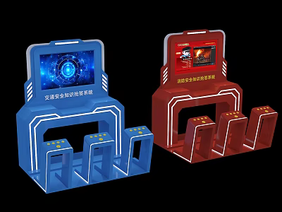 Blue And Red Cloud Service Console With Screen And Stands 3d model