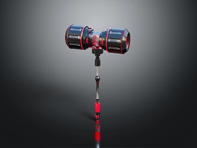 Modern Black And Red Mechanical Device With Dual Circular Components And Support Structure 3d model