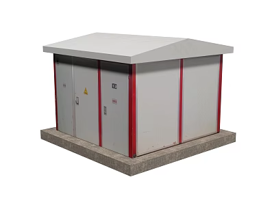 Outdoor Industrial Electrical Equipment Enclosure With White Steel Body And Red Frames 3d model