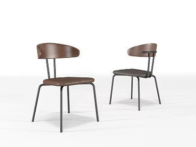 Modern Dining Chairs With Curved Wooden Back And Black Metal Legs 3d model