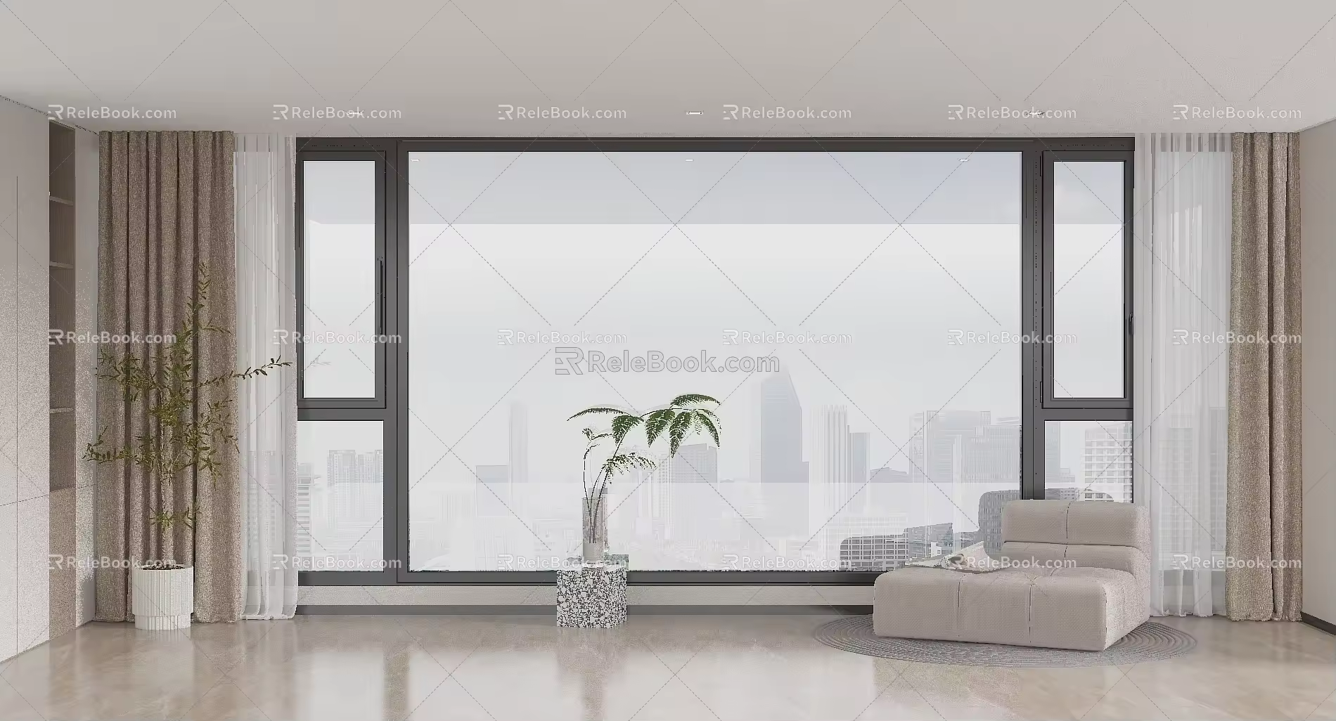 modern floor-to-ceiling windows 3d model