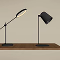 Modern Table Lamps With Metal Stand Gold And Black Shades On Wooden Shelf