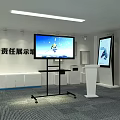 Spacious Meeting Room With Green Chairs Posters On Walls And Strip Lights