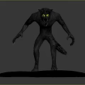 Gray Werewolf Game Movie Character With Yellow Eyes Open Mouth Sharp Claws And Muscular Build
