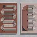 Modern Abstract Wall Art with Brown Pink Backgrounds Spiral Lines and Black Dots