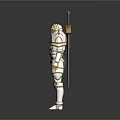 Mythical Golden And White Armored Warrior Holding Long Sword In Standing Stance