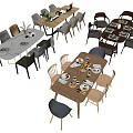 Modern Dining Table Set With Wooden Tables Matching Chairs And Tableware 3d model