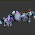 Shiny Blue Purple Armored Female Character With Braided Hair And Glowing Weapon