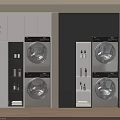 Modern Balcony Cabinet Design With Stacked Washer Dryer Storage And Green Plant Blinds