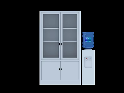 White Storage Cabinet with Glass Doors and Water Dispenser for Home Office Use 3d model