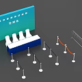 Exhibition Booth Setup With Stage Backdrop Tables Chairs And Signage Elements 3d model