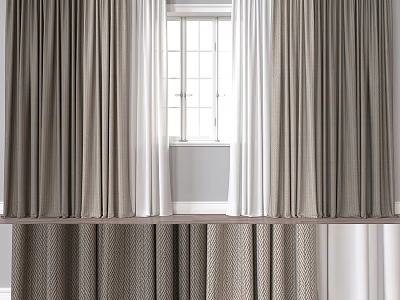Modern Elegant Window Curtain Design With Beige Linen And White Sheer Layers 3d model