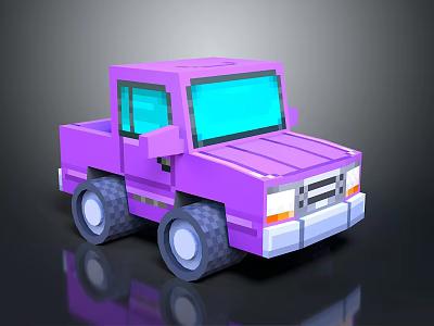 Purple Pixel Style Truck 3D Model With Blue Windshield And Vibrant Design Details 3d model