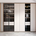 Modern Black And White Bookcase With Glass Doors LED Lighting Drawers And Open Shelves