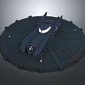 Black Batmobile Style Car with Sleek Design Parked on Circular Platform