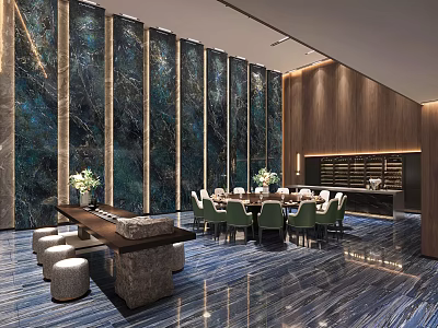 Luxury Private Box Interior With Marble Walls Wooden Decor And Dining Table 3d model
